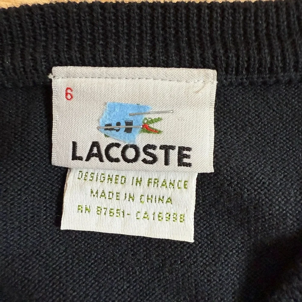Lacoste Pullover Sweater Men's Black Gray Argyle Diamond V-Neck Long Sleeve - XL